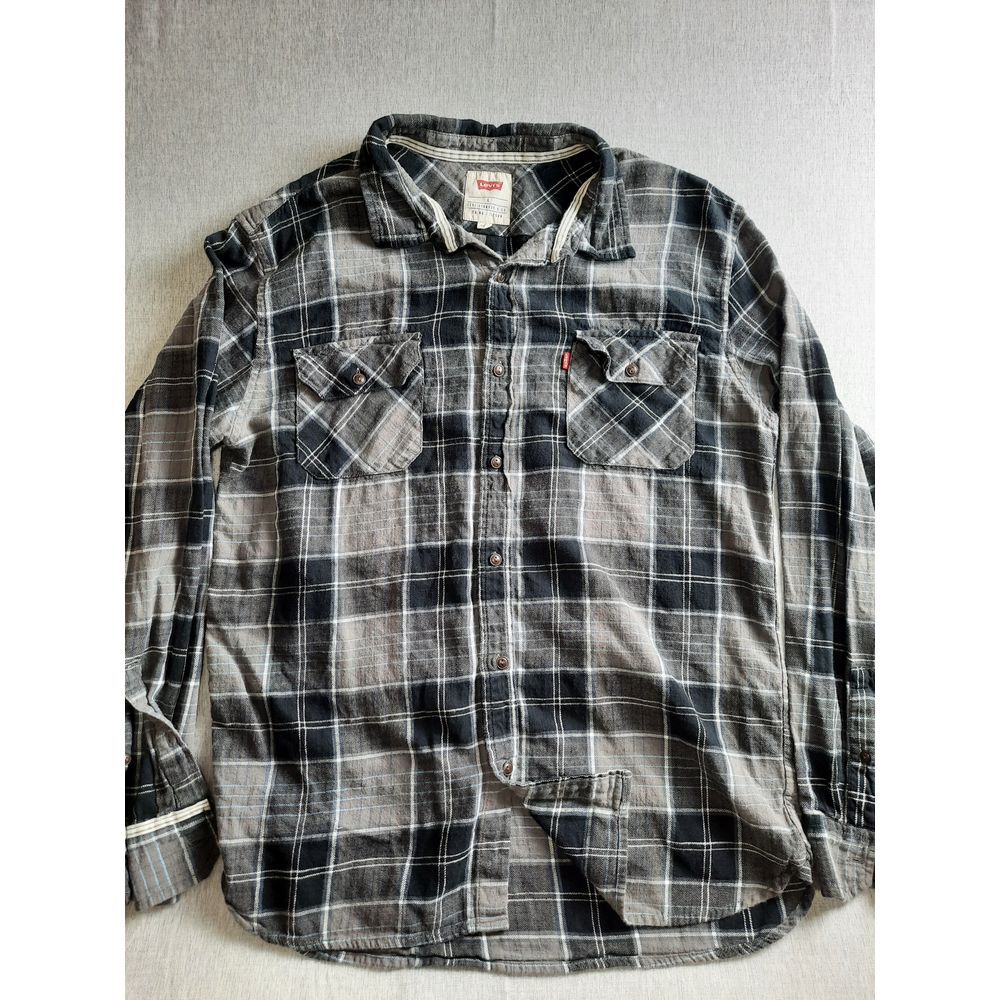 Levi's Men Large Levi Strauss & Co. Plaid Fleece Flannel Button Shirt LongSleeve